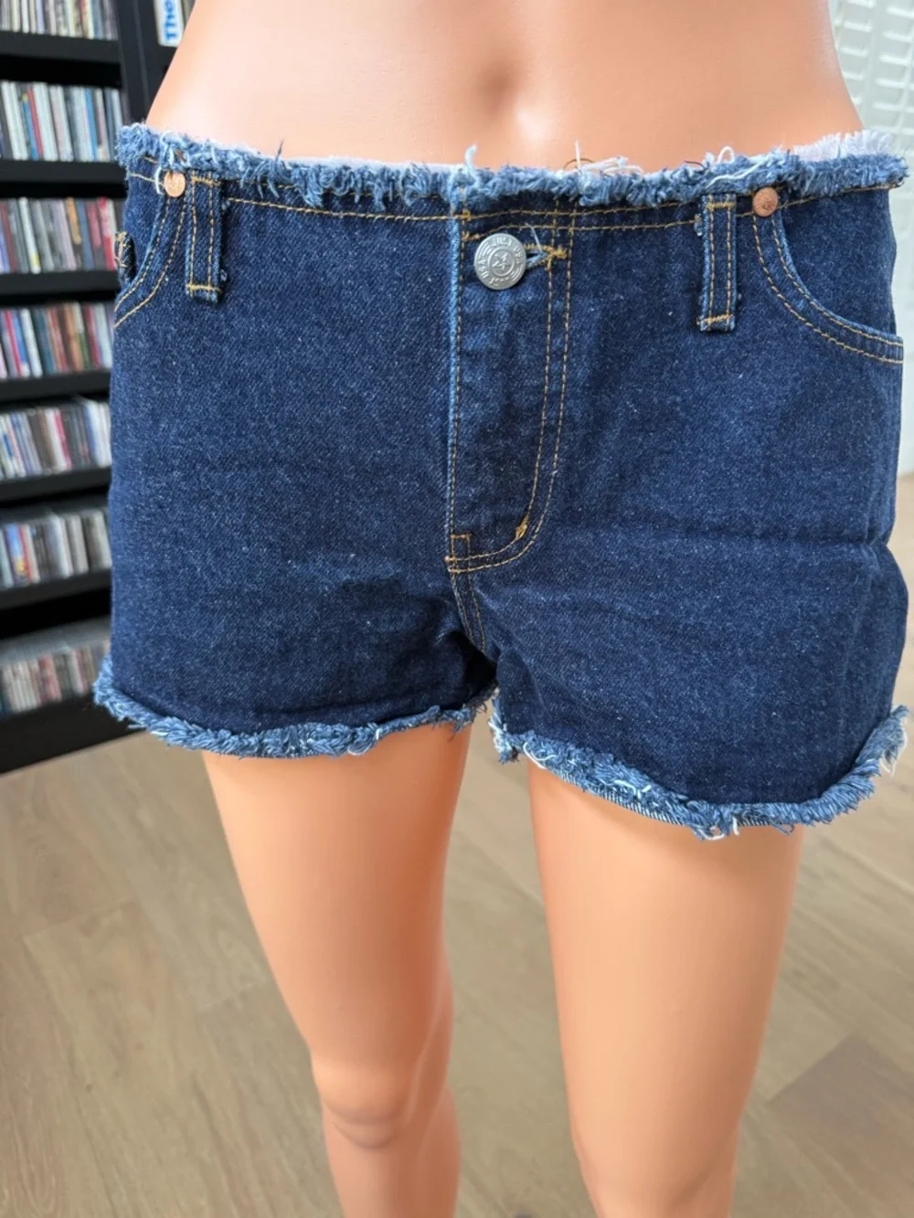 Just USA Dark Indigo Frayed Hem Denim Shorts, Jorts